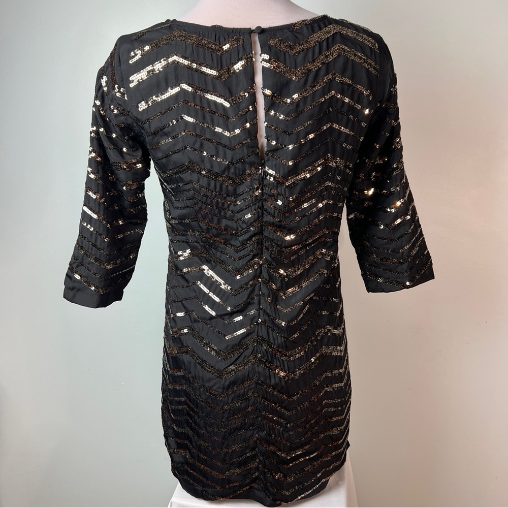 Mustard Seed Sequin Sheath Mini Dress Black and Gold - Women’s Size Medium - Picture 8 of 17